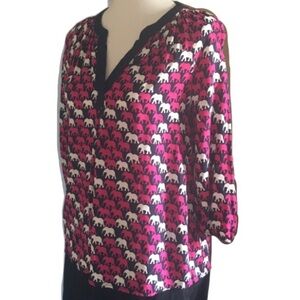 Crown & Ivy Elephant Lightweight Split Neck Top